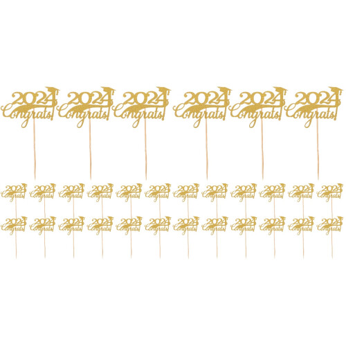 30Pièces Décorations Cupcakes Bois Papier À Thème Graduation Doré