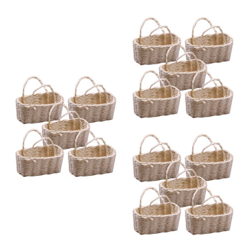 15Pcs Portable Mini Raffia Flower Baskets for Pretend Play Storage