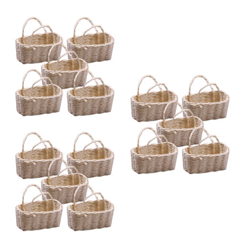 15Pcs Portable Mini Raffia Flower Baskets for Pretend Play Storage 2
