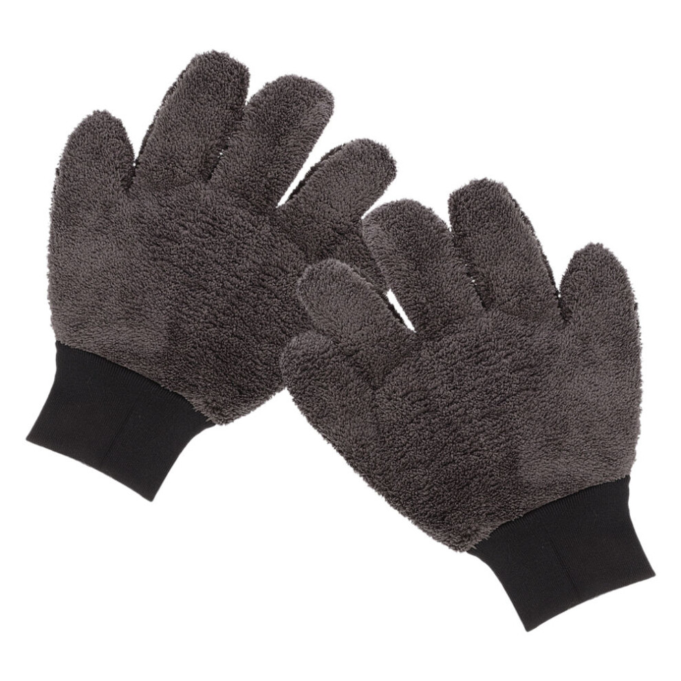 1Pair Fleece Car Cleaning Gloves Soft Durable Wash Gloves Grey/Coral 3713122796900