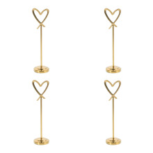 4Pcs Golden Stainless Steel Table Place Card Holders with Heart Shape