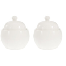 2Pcs White Ceramic Soup Bowls with Lid Steaming Pot for Home Kitchen