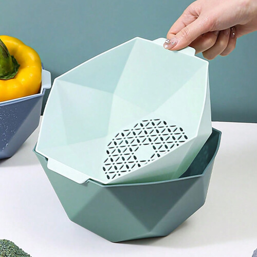 (The Nordic Green, S) Hexagonal Double-Layer Colander for Broccoli & Grapes 2