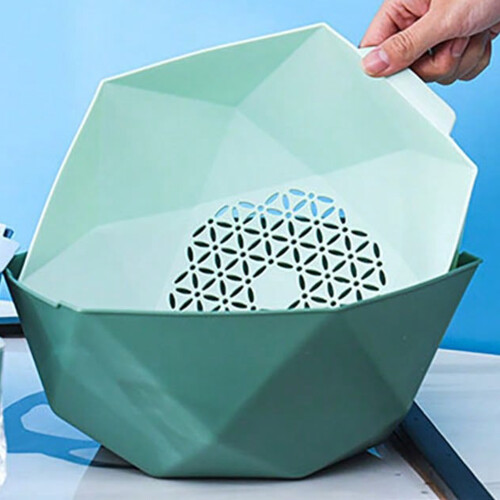 (The Nordic Green, L) Hexagonal Double-Layer Colander for Broccoli & Grapes 1