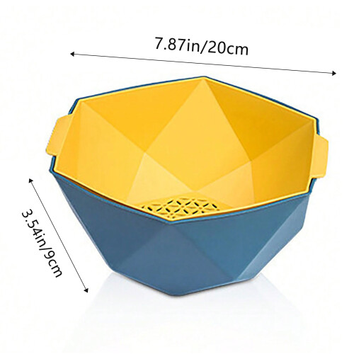 (Yellow and blue contrast, S) Hexagonal Double-Layer Colander for Broccoli & Grapes 1