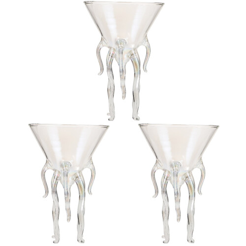 3Pcs Assorted Color Glass Cocktail Goblets Reusable Wine Cups