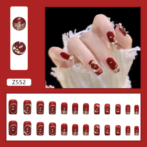 (Standard) Women\'s Reusable Wine Red Manicure Nails 1