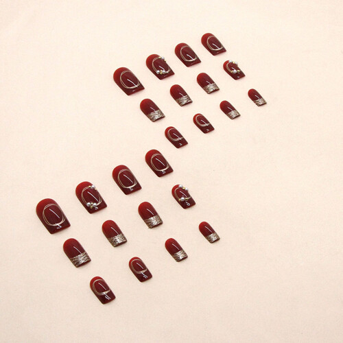 (Standard) Women\'s Reusable Wine Red Manicure Nails 2