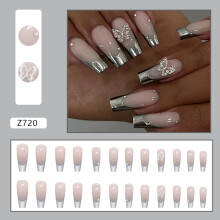 (Jelly Glue Model) Silver Edge Ballet Fake Nails - Flexible & Long Lasting