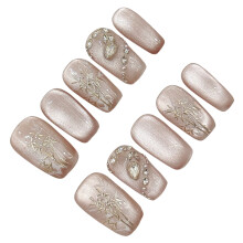 (L) Cat-Eye Press On Nails with Rhinestones