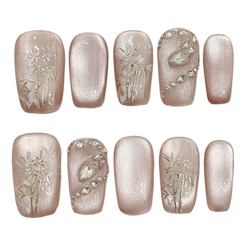 (S) Cat-Eye Press On Nails with Rhinestones 1