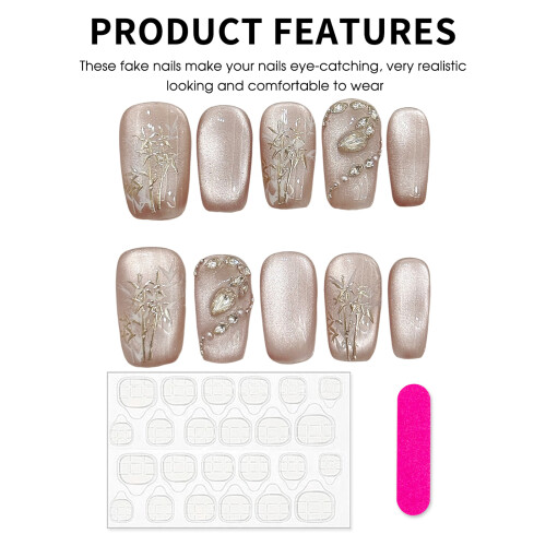 (S) Cat-Eye Press On Nails with Rhinestones 2
