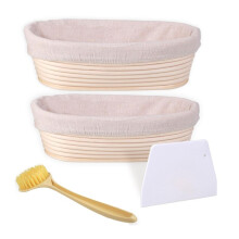 Broodrijsmand Set van 2, 10 Inch Ovale Zuurdesembroodbakbenodigdheden, Startpakket voor Het Maken van Brood, Rijsmanden