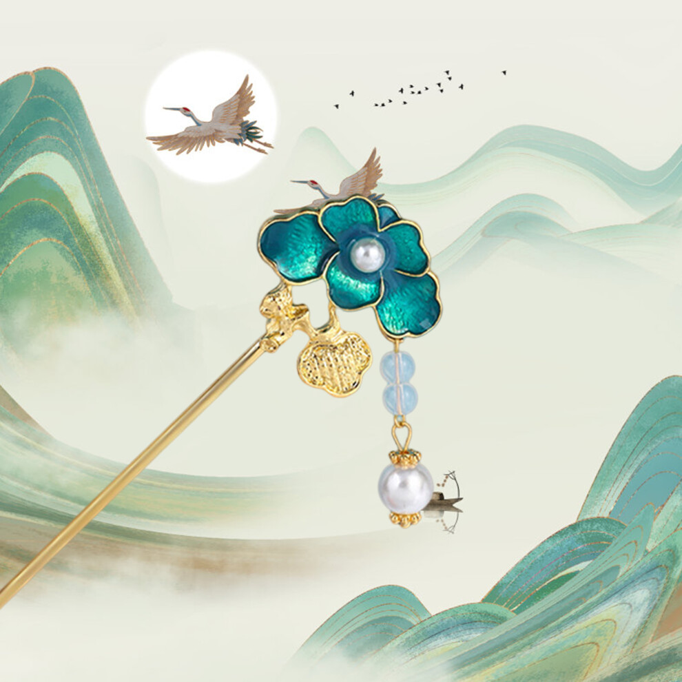Dcph-Clothing (Light Green, Lotus Leaf Hairpin With Tassels) Chinese Hairpin Floral Hair Accessory