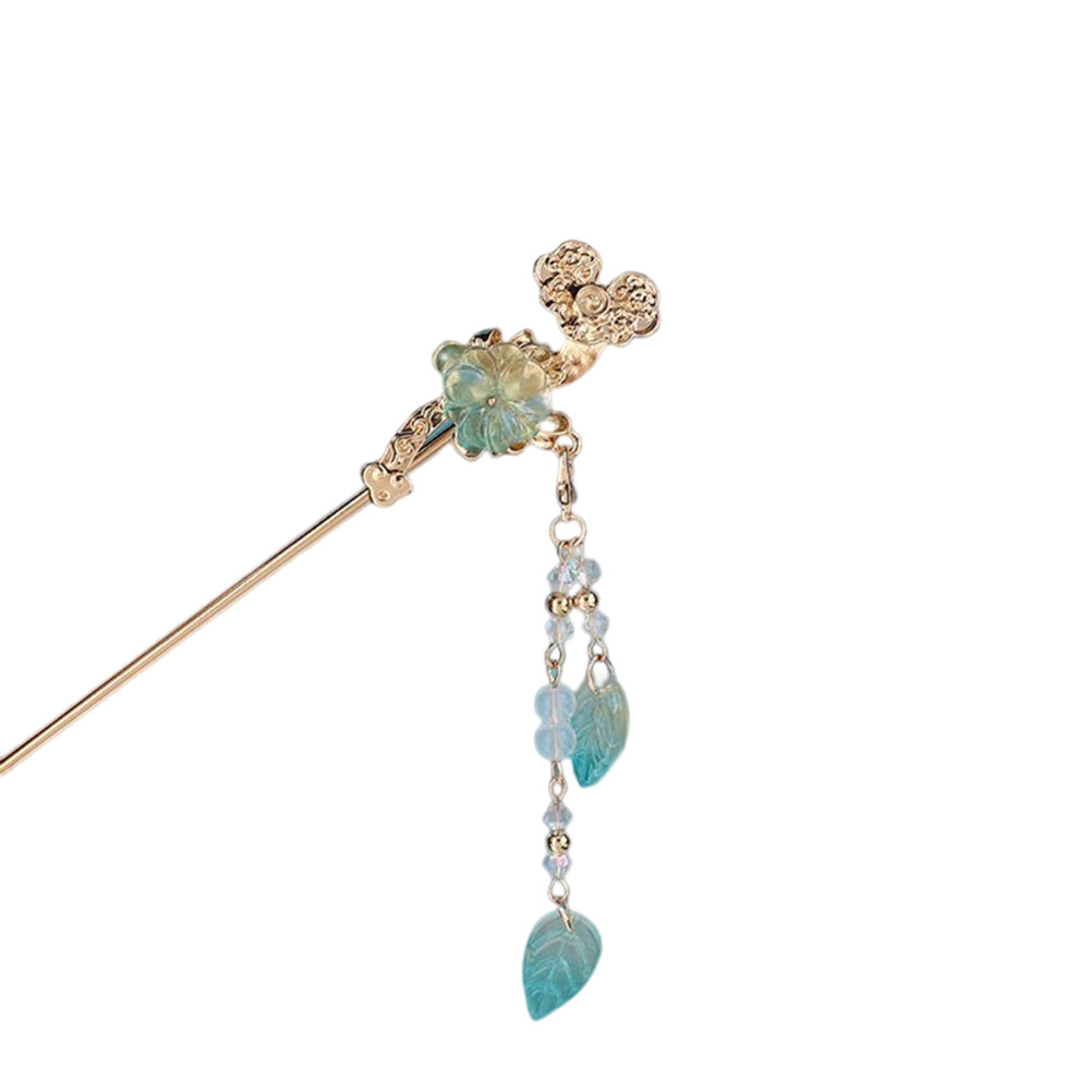Dachuang Beauty Cyan (, Ruyi Divine Staff) Chinese Flower Hairpin For Thick Hair