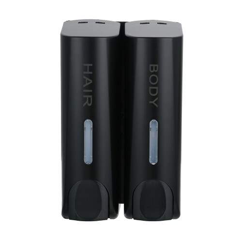 (Black, Double Head) Wall-Mounted 2-Chamber Soap Dispenser for Bathroom & Kitchen