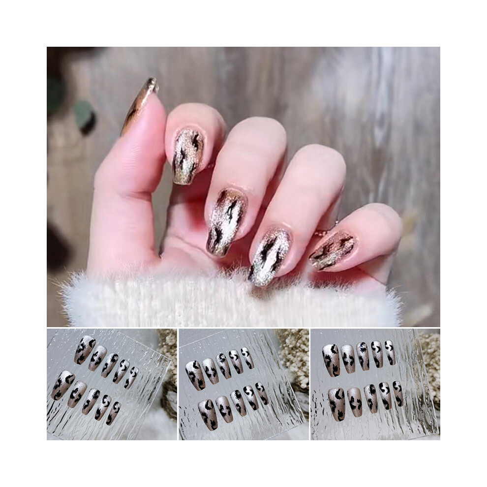 Creation-3C (Jelly Glue Model) 24Pcs Leopard French Fake Nails - Long & Ready