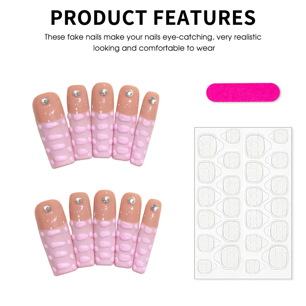 Creation-3C (Xs) Pink Tip Fake Nails, Long Lasting & Waterproof