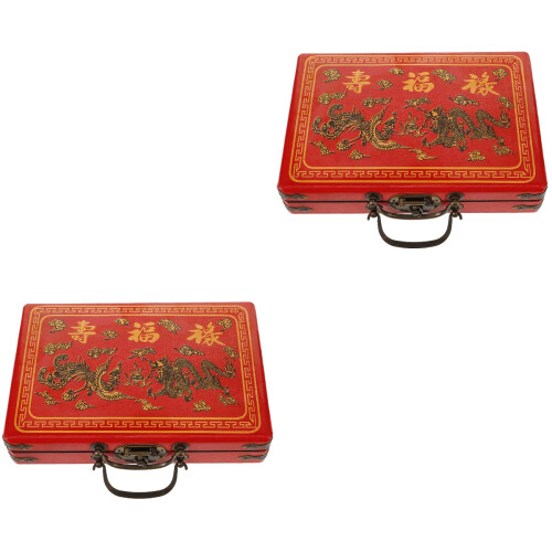 2Pièces Coffret Mahjong Rouge En Mdf, Cadeau Idéal 2