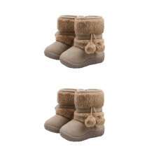 2Pairs Winter Warm Baby Boots Beige Soft Bottom Snowshoes for Kids