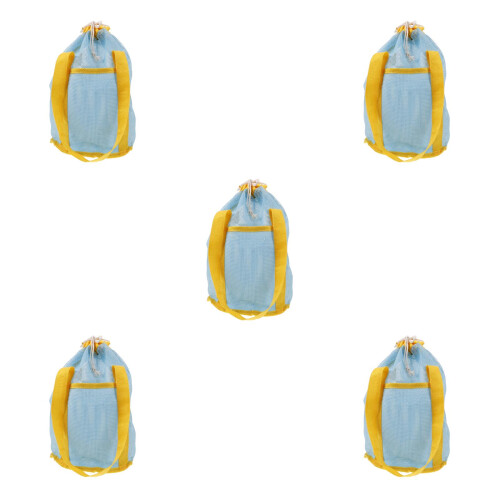 5Pcs Nylon Mesh Drawstring Beach Bag Kids Sand Toy Storage Multi Color