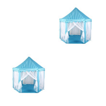 2Pcs Kids Outdoor Play Tent Blue Durable Oxford Cloth Castle Playhouse
