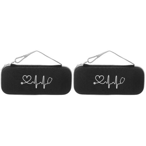 2Pcs Hardshell Black Stethoscope Case Portable Carry Bag for Nurses