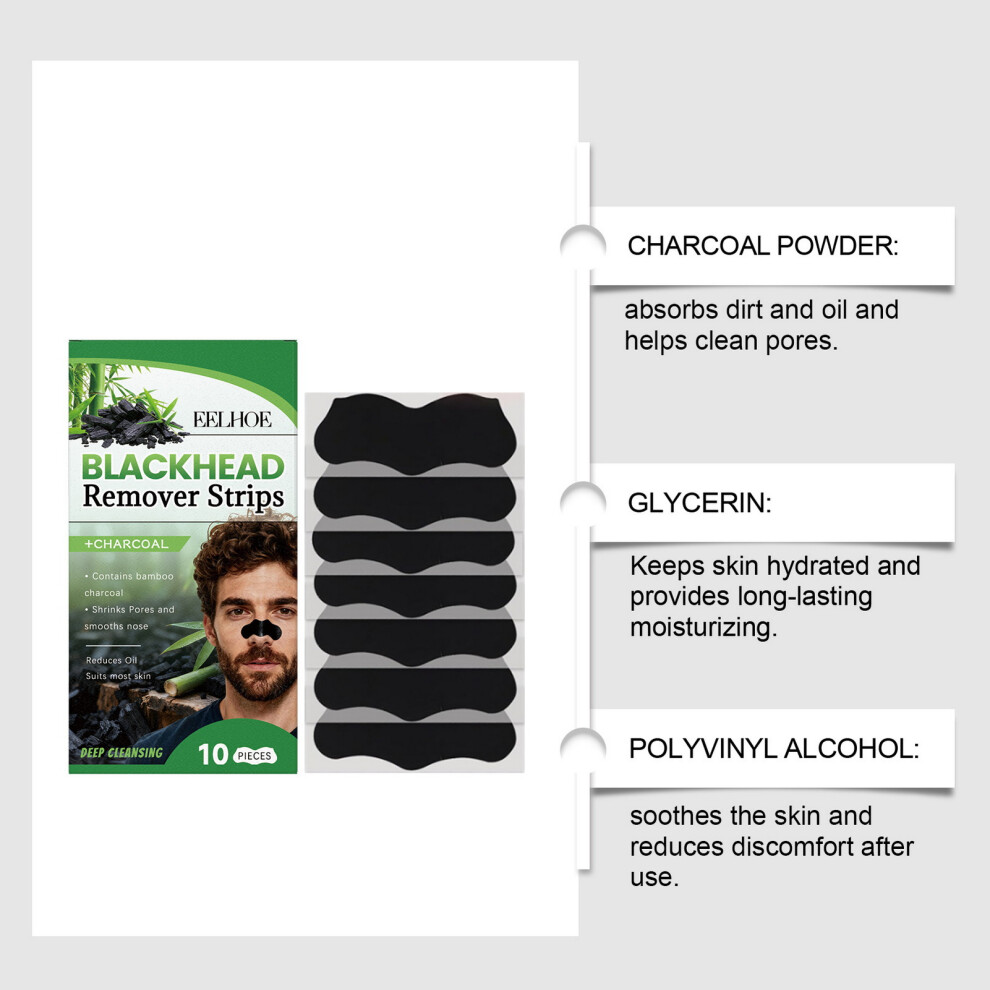 Phui-Pet-Supplies 10Pcs Bamboo Charcoal Nose Strips For Blackhead Removal