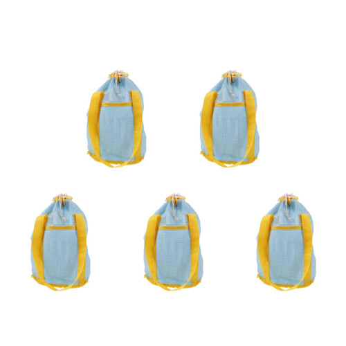5Pcs Nylon Mesh Drawstring Beach Bag Kids Sand Toy Storage Multi Color 2