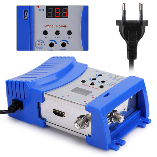 VHF UHF Amplifier Digital RF Modulator Compatible With CATV System, AV RF Converter Adjustable Output Level SDR Demodulator Channel Digital Display 1