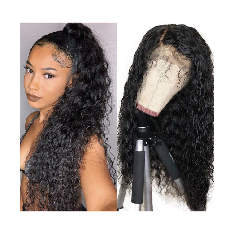 Deep Wave Lace Frontal Wig - Brazilian 24in, 150% Density, Natural Black