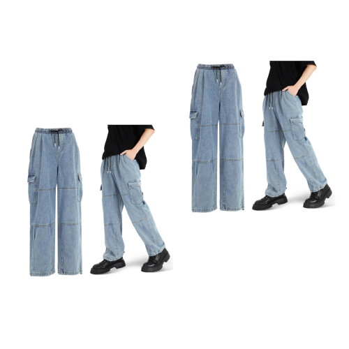 2Pièces Jeans Amples Coton Volumineuses Coupe Droite