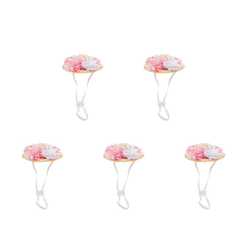 5St Mini Accessoires Voor , Handgemaakte Geweven Hoed Met Bloem 2