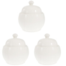 3Pcs White Lidded Ceramic Soup Bowl Multi-Use Stew Pot for Household