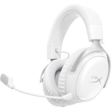 HyperX Cloud III S Wireless Gaming-Headset in Weiß für PC, Mac, PS5, mobile Geräte und Switch mit USB-C-zu-USB-A-Adapter und USB-Kabel.