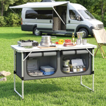 Outsunny Camping Cupboards Folding Portable with Storage, Camp Cook Station
