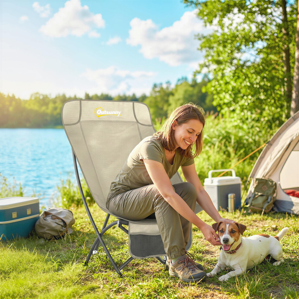 Outsunny Camping Chair Portable With Side Pocket Khaki