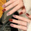 (M) Flash Cat Eye Wine Red Fake Nails - Easy Apply 7