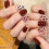 (M) Flash Cat Eye Wine Red Fake Nails - Easy Apply 9