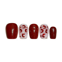 (L) Flash Cat Eye Wine Red Fake Nails for Women