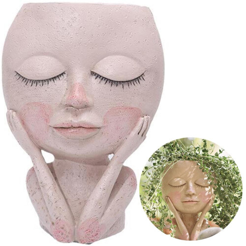 Γλάστρα Kawaii Face Pot από ρητίνη για παχύφυτα, χαριτωμένο σχέδιο κούκλας με τρύπα 1