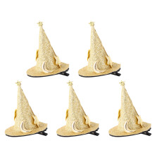 Mini Witch Hat Hair Pins 5pcs Cosplay Costume Accessories, Gold