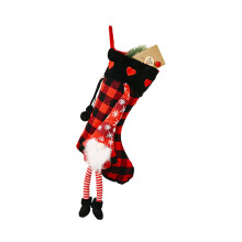 Luxury Faux Fur Trimmed Christmas Stocking Buffalo Check Pattern Festive Plush Hanging Socks For Fireplace Staircase Tree And Wall Decorations