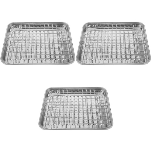 3Sets Multi-Color Stainless Steel Baking Pan with Wire Rack for Frying 2