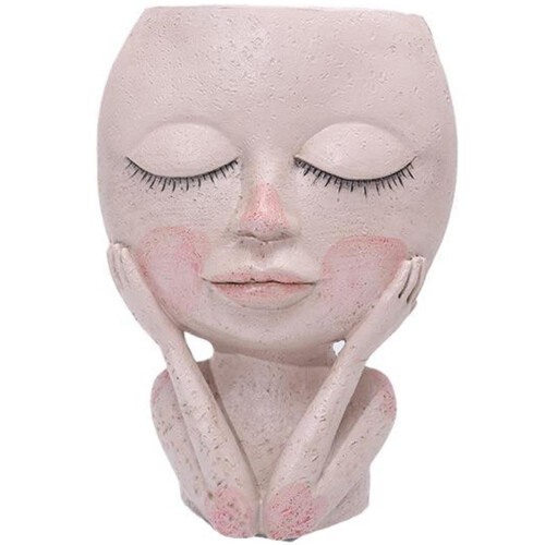 Γλάστρα Kawaii Face Pot από ρητίνη για παχύφυτα, χαριτωμένο σχέδιο κούκλας με τρύπα