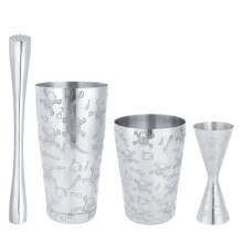 Ensemble shaker à cocktails avec motif de crâne gravé, en acier inoxydable, durable et résistant à la chaleur. Outils de barman pour la