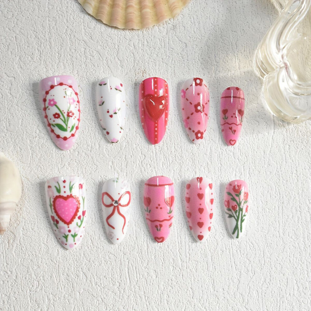 Bright-Home (Xs) Sweet Pink Fake Nails With Flower Printed Odorless Provides A Comfortable Experience For Shopping Traveling Dating