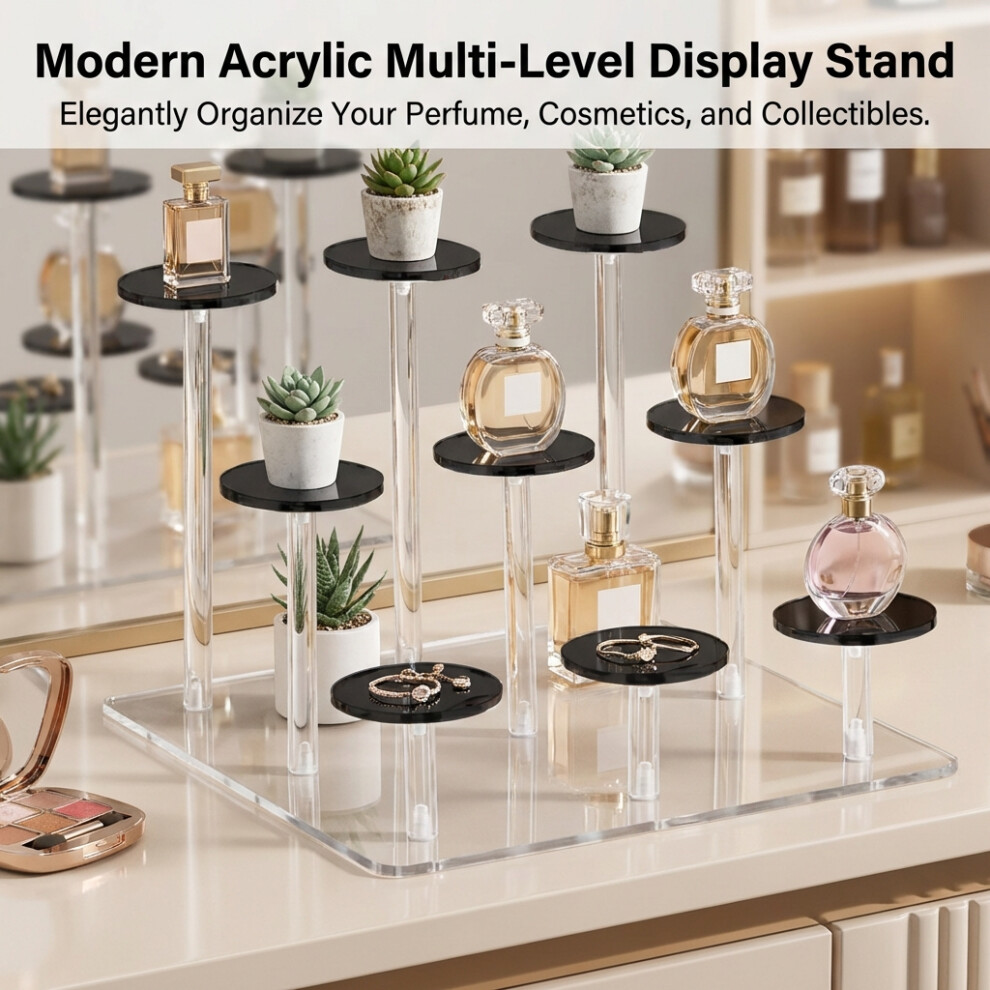 Dachuang Beauty Black (3 Tier ) Clear Acrylic Tiered Stand For Cosmetics & Figurines