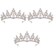 3Pcs Golden Wedding Crowns for Women Bridal Rhinestone Tiara Headband