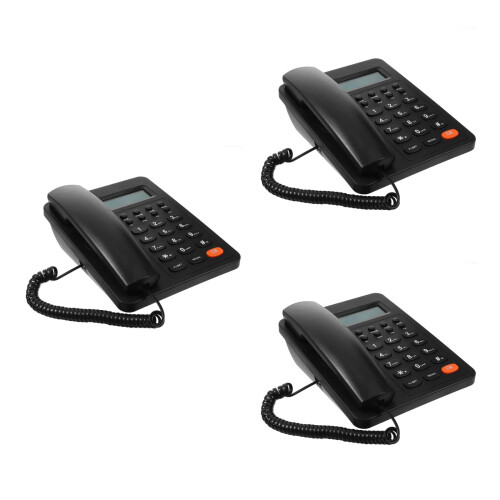 3Sets Classic Black Desktop Phone Reusable Office and Household Phone